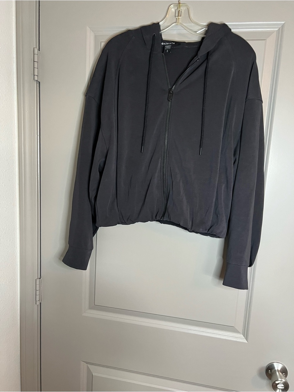 Athleta Seasoft Bubble Hem Full Zip Hoodie Jacket Black Size Large